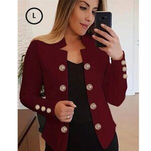 Button Open Front Blazer,cLong Sleeve Blazer Color Burgundy Red Size Large